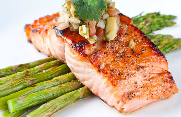 Broiled Salmon and Chicken